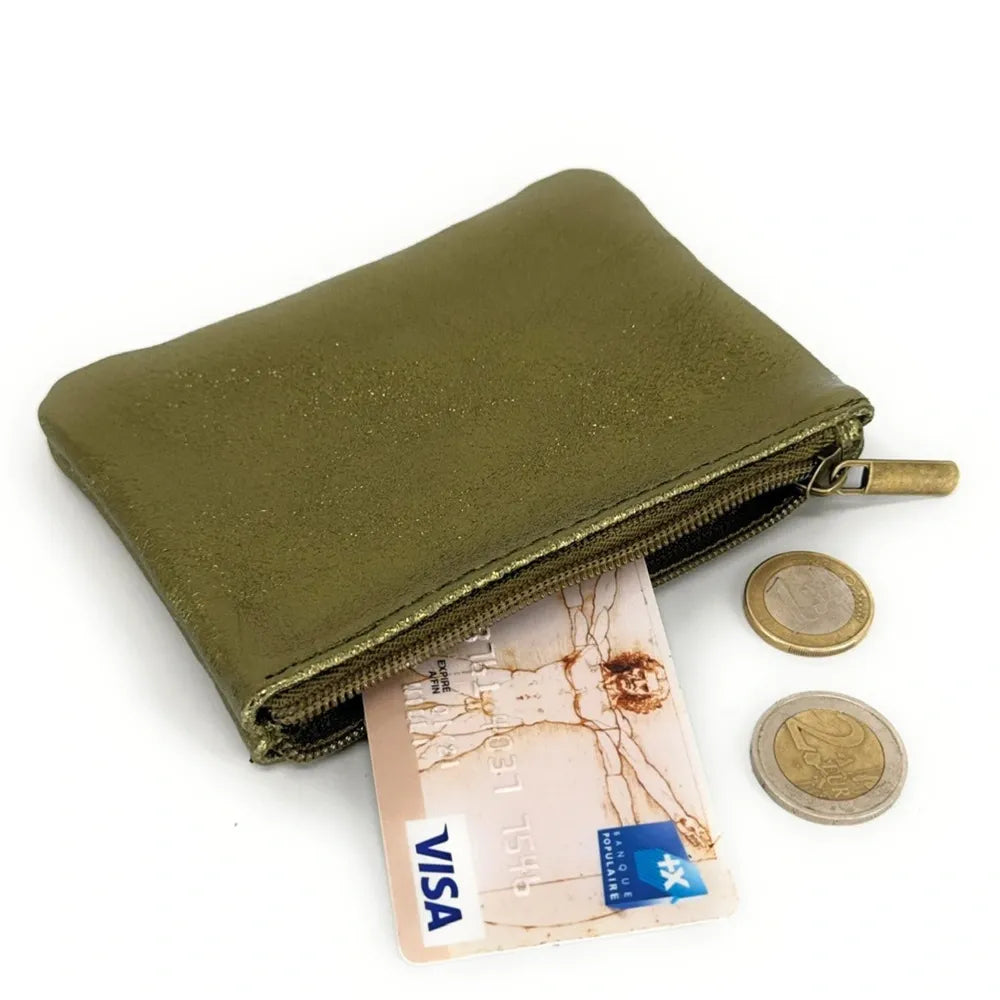 Pochette en cuir irisé GLOW PURSE Kaki irisé