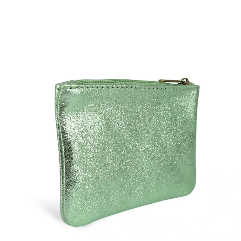 Pochette en cuir irisé GLOW PURSE Menthe givrée