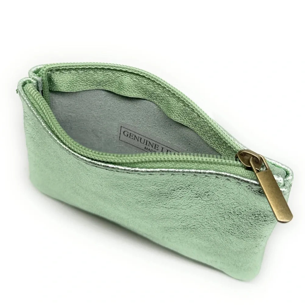 Pochette en cuir irisé GLOW PURSE Menthe givrée