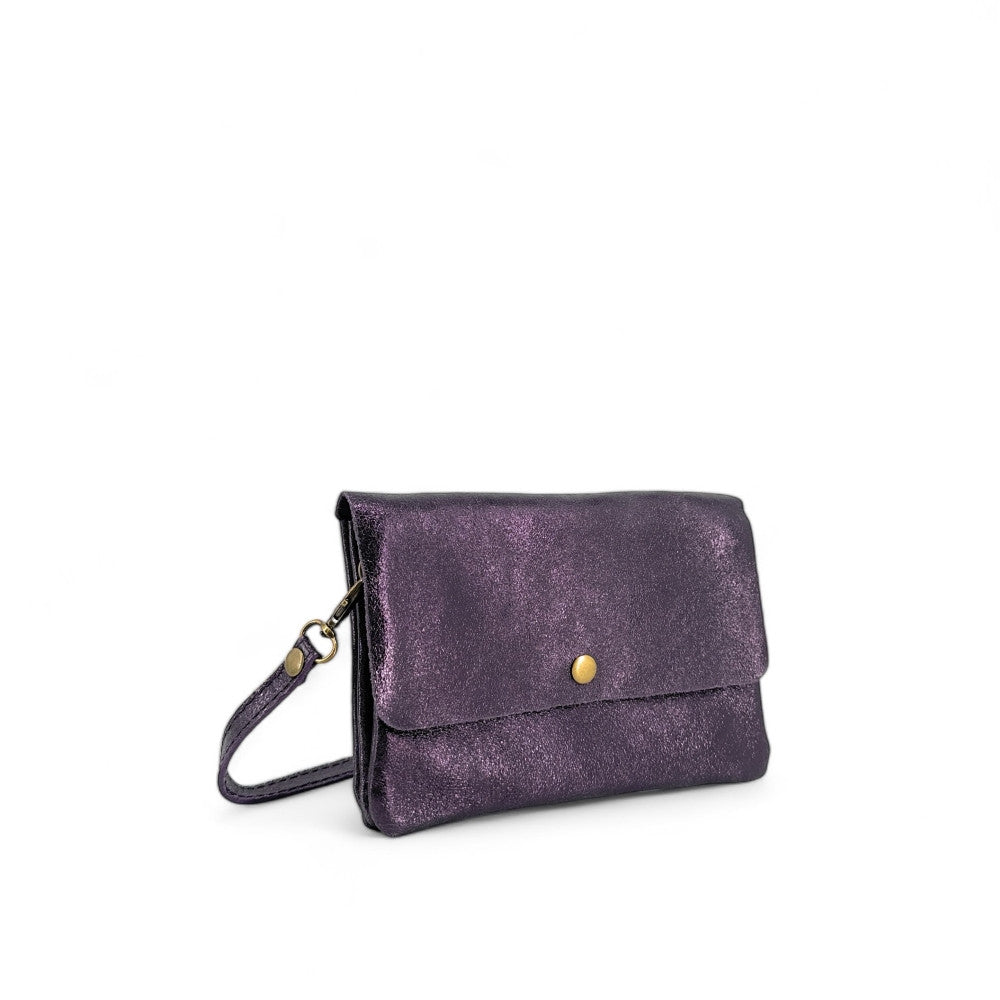 Sac pochette en cuir irisé MAELIA Aubergine