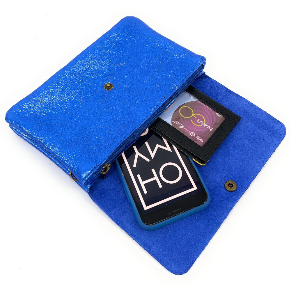 Sac pochette en cuir irisé MAELIA Bleu roi irisé