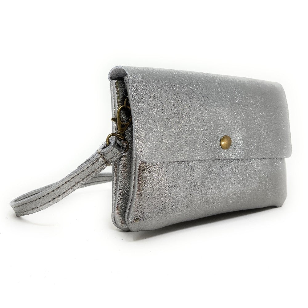 Sac pochette en cuir irisé MAELIA Argent clair