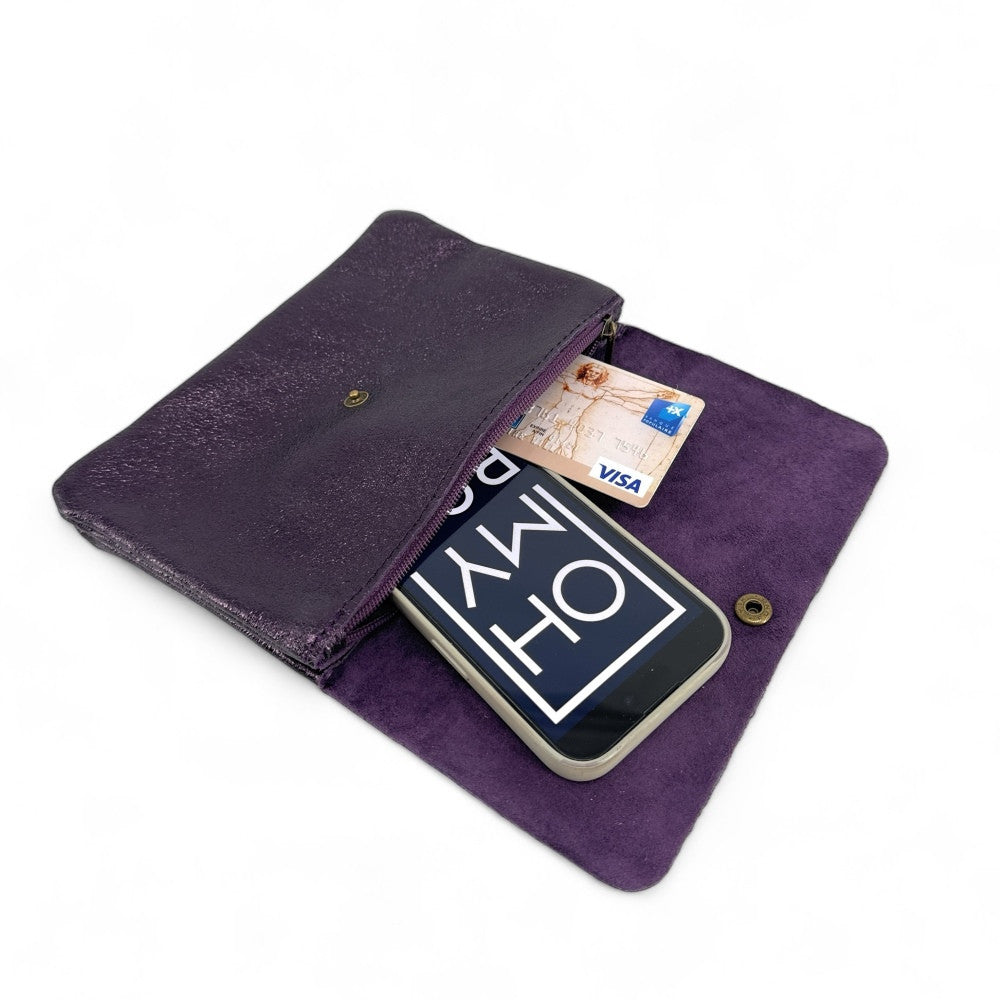 Sac pochette en cuir irisé MAELIA Aubergine