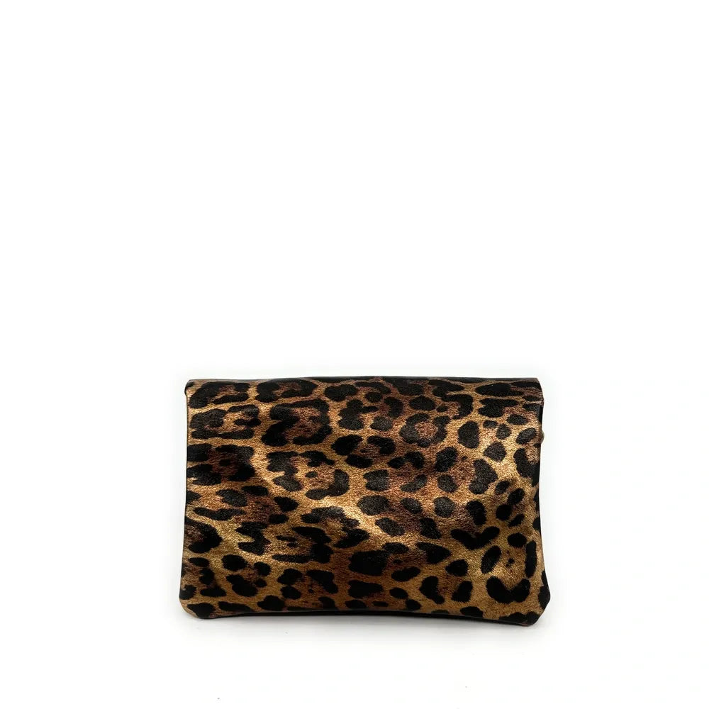 Sac pochette en cuir irisé MAELIA Léopard bronze