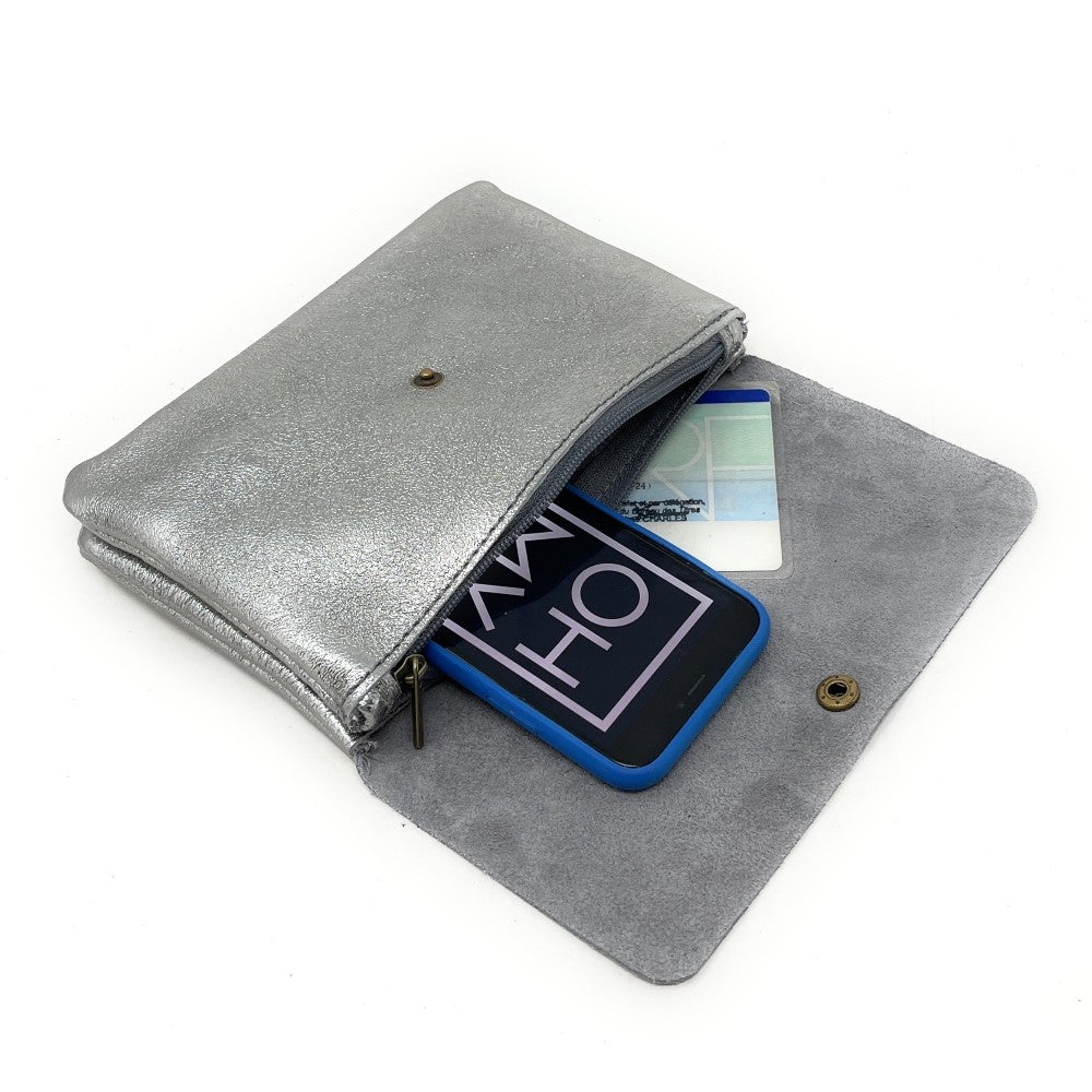 Sac pochette en cuir irisé MAELIA Argent clair