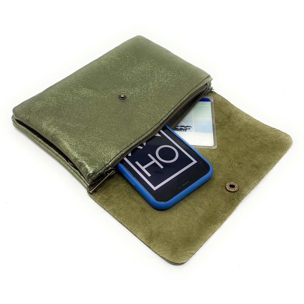Sac pochette en cuir irisé MAELIA Kaki irisé