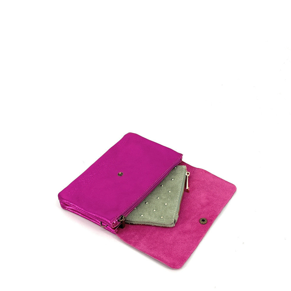 Sac pochette en cuir irisé MAELIA Fuchsia irisé