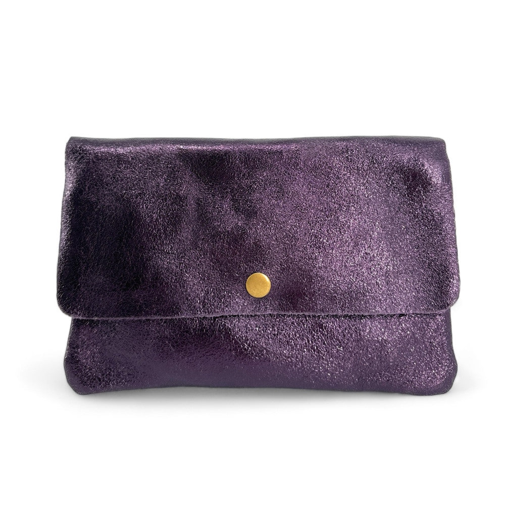 Sac pochette en cuir irisé MAELIA Aubergine