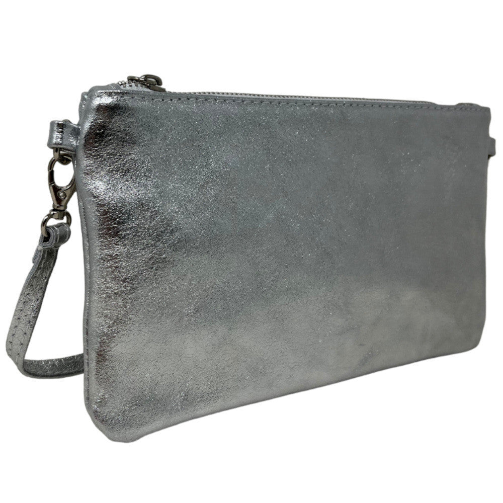Sac pochette en cuir irisé MELUSINE Argent foncé