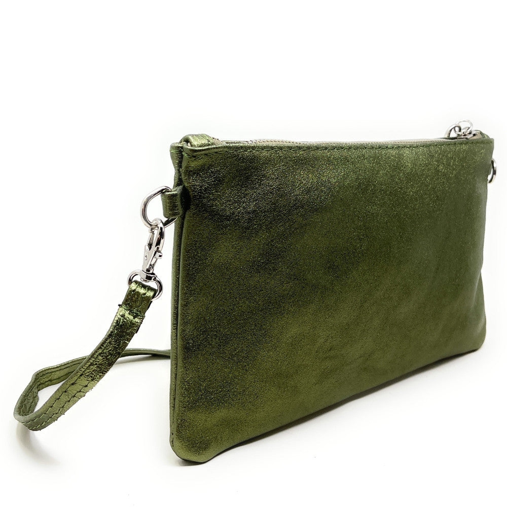 Sac pochette en cuir irisé MELUSINE Kaki irisé