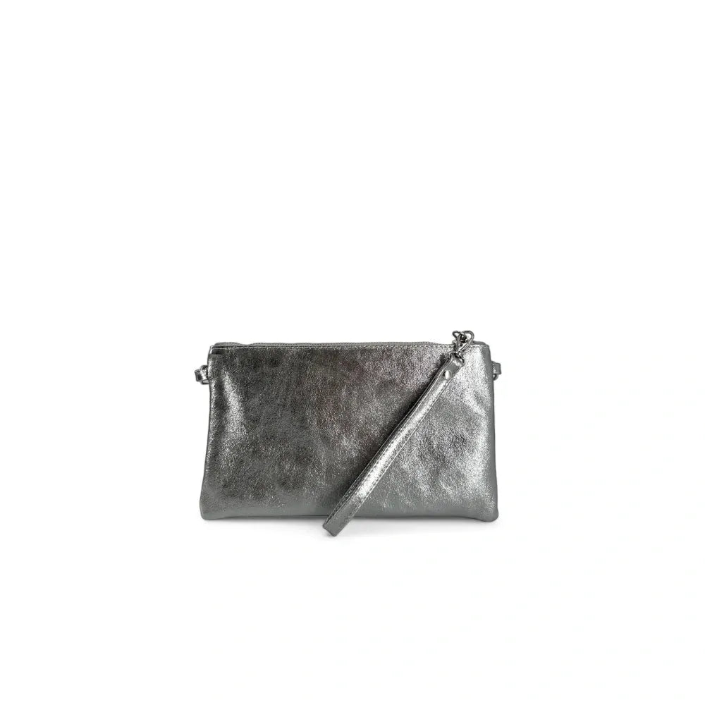 Sac pochette en cuir irisé MELUSINE Argent moyen
