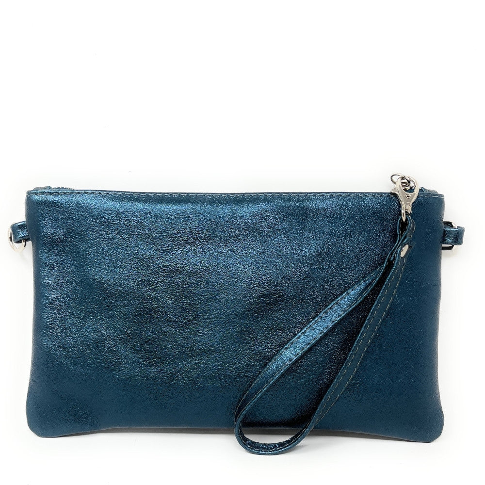 Sac pochette en cuir irisé MELUSINE Bleu canard irisé