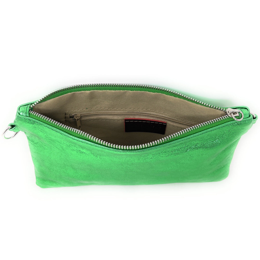 Sac pochette en cuir irisé MELUSINE Vert anglais irisé