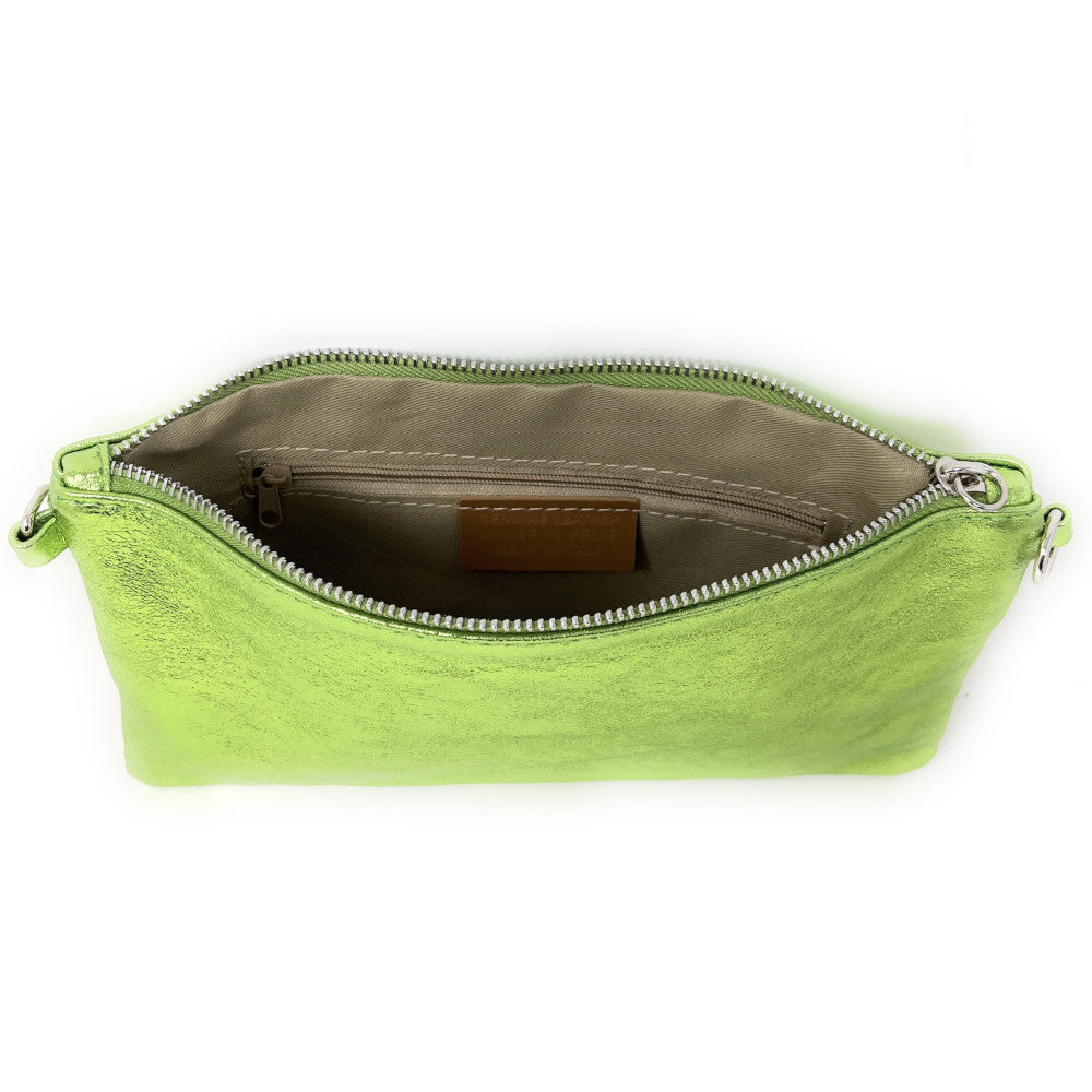Sac pochette en cuir irisé MELUSINE Vert anis irisé