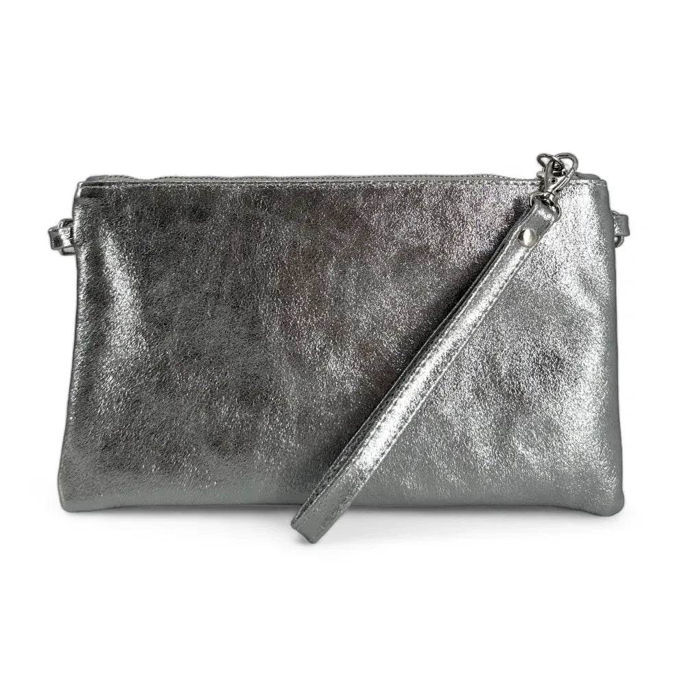 Sac pochette en cuir irisé MELUSINE Argent moyen