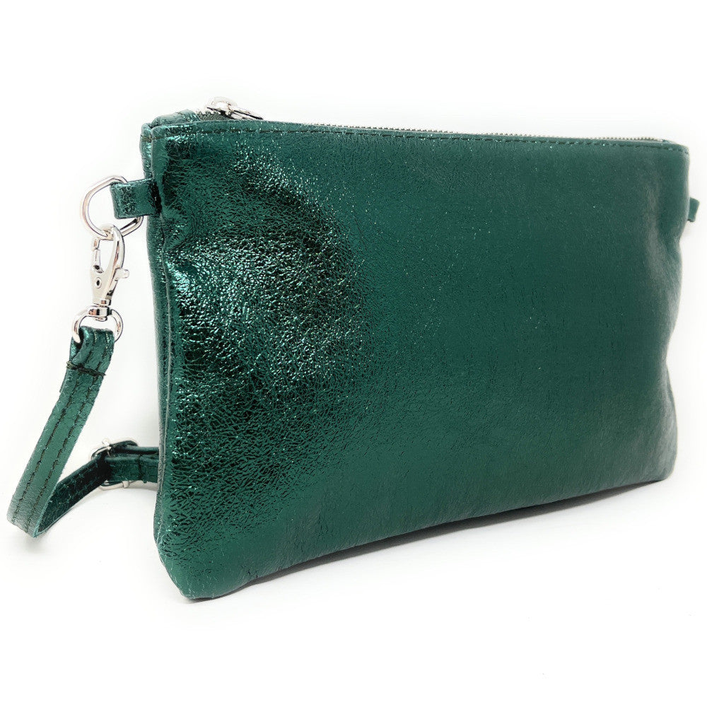 Sac pochette en cuir irisé MELUSINE Vert forêt