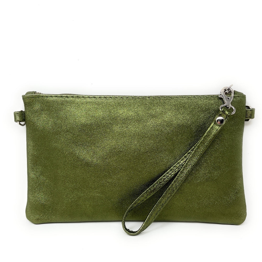 Sac pochette en cuir irisé MELUSINE Kaki irisé