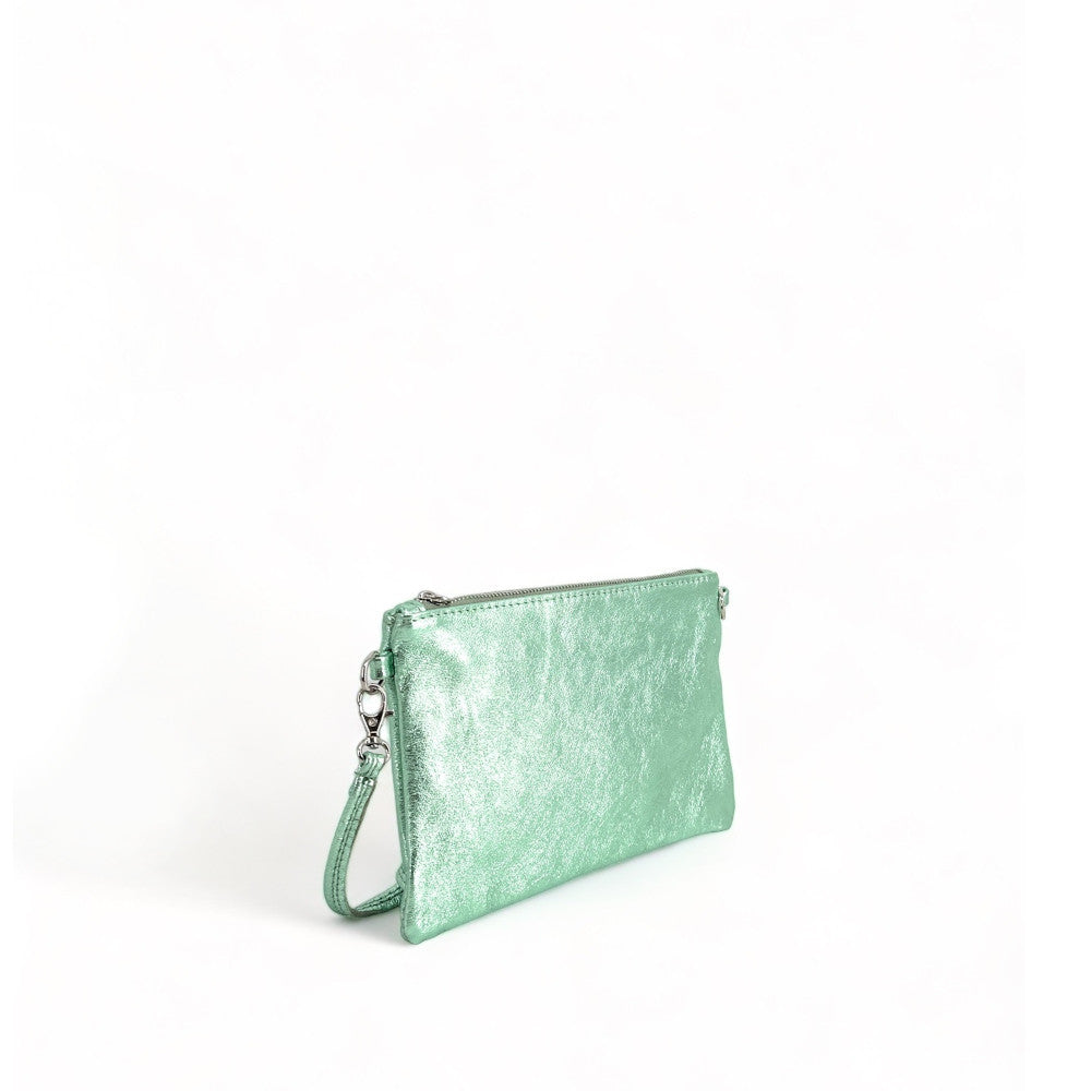 Sac pochette en cuir irisé MELUSINE Menthe givrée