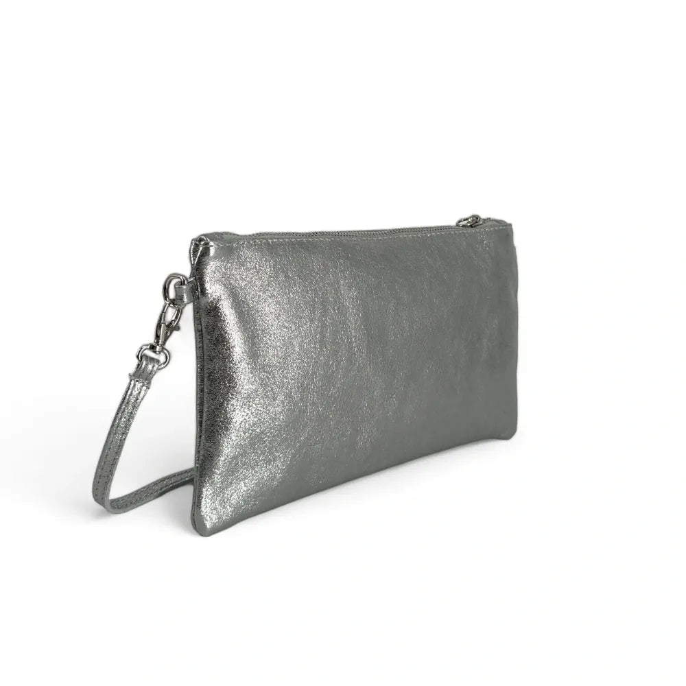 Sac pochette en cuir irisé MELUSINE Argent moyen
