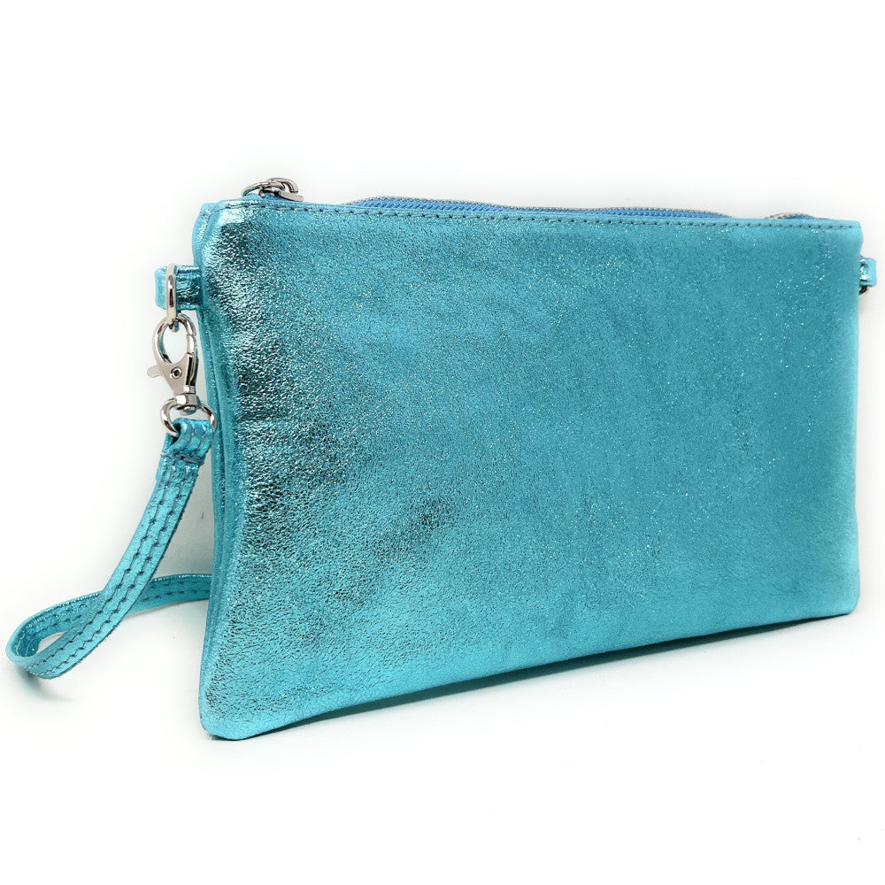 Sac pochette en cuir irisé MELUSINE Turquoise irisé