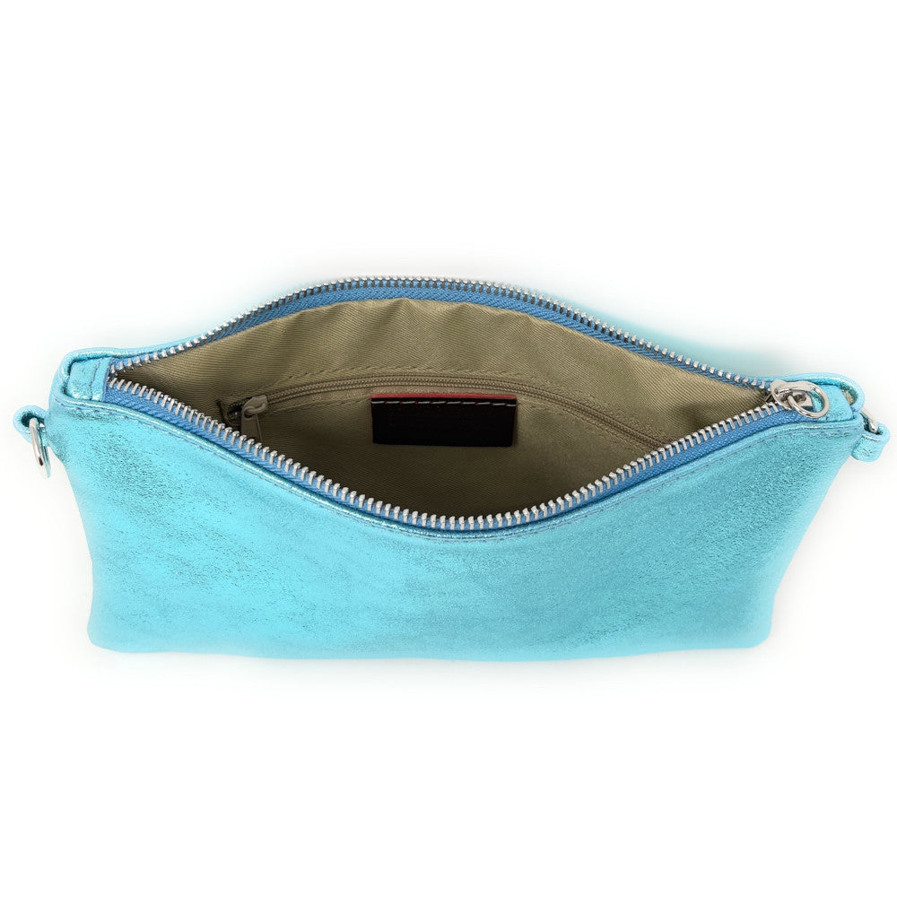 Sac pochette en cuir irisé MELUSINE Turquoise irisé