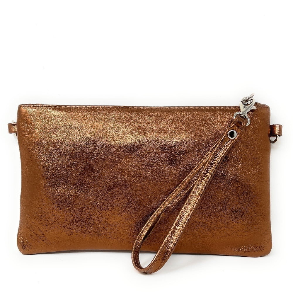 Sac pochette en cuir irisé MELUSINE Bronze
