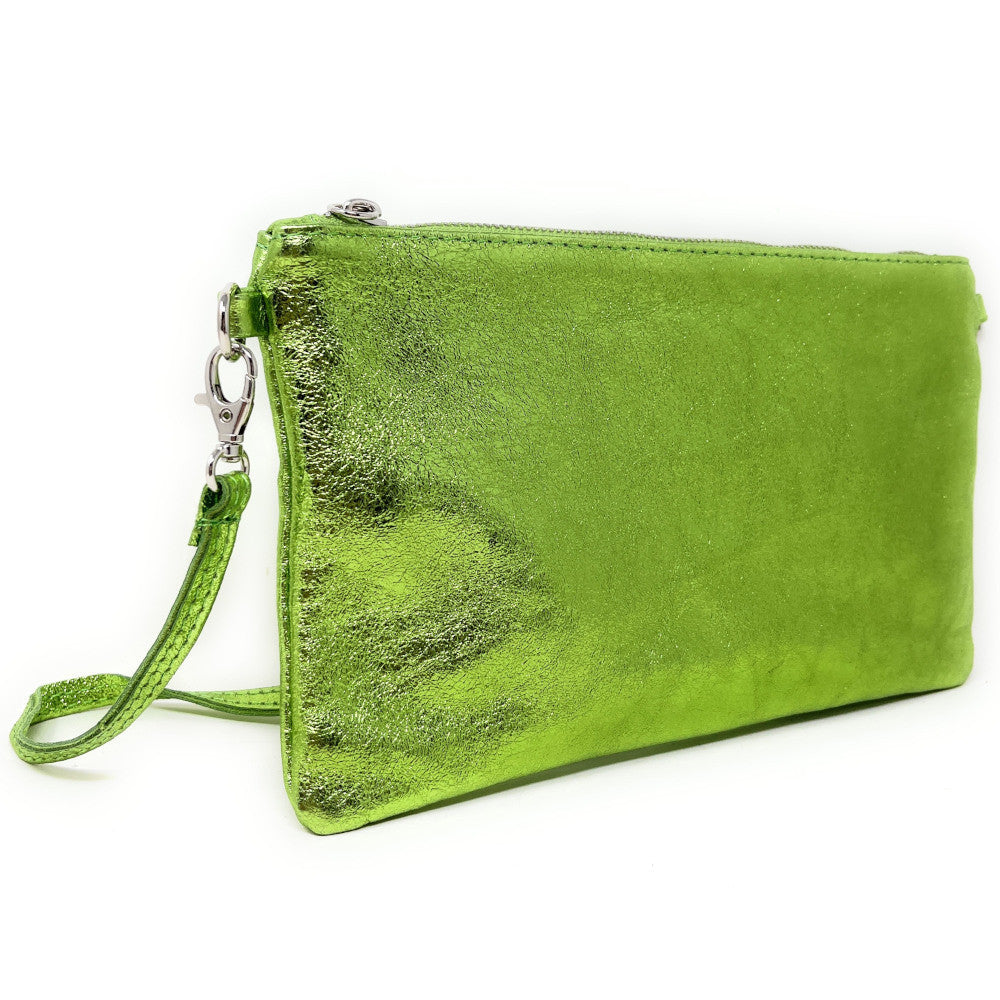 Sac pochette en cuir irisé MELUSINE Vert anis irisé