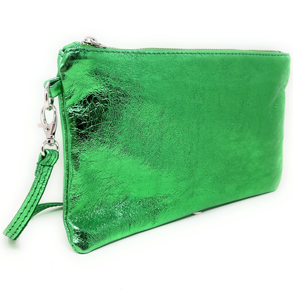 Sac pochette en cuir irisé MELUSINE Vert anglais irisé