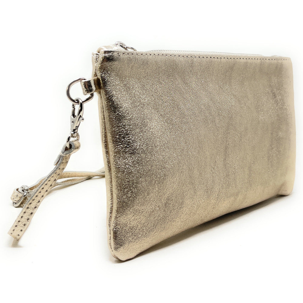 Sac pochette en cuir irisé MELUSINE Or pâle