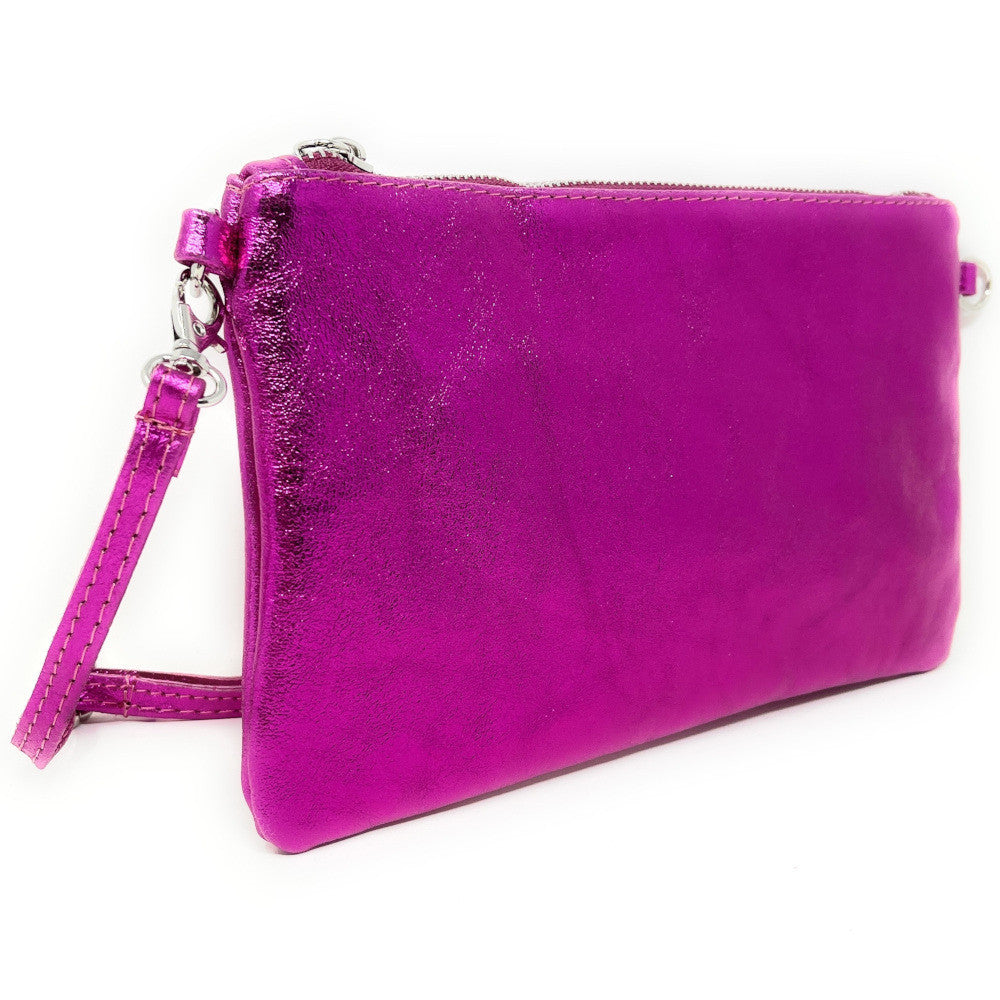 Sac pochette en cuir irisé MELUSINE Fuchsia irisé