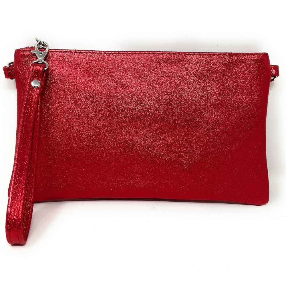 Sac pochette en cuir irisé MELUSINE Rouge irisé