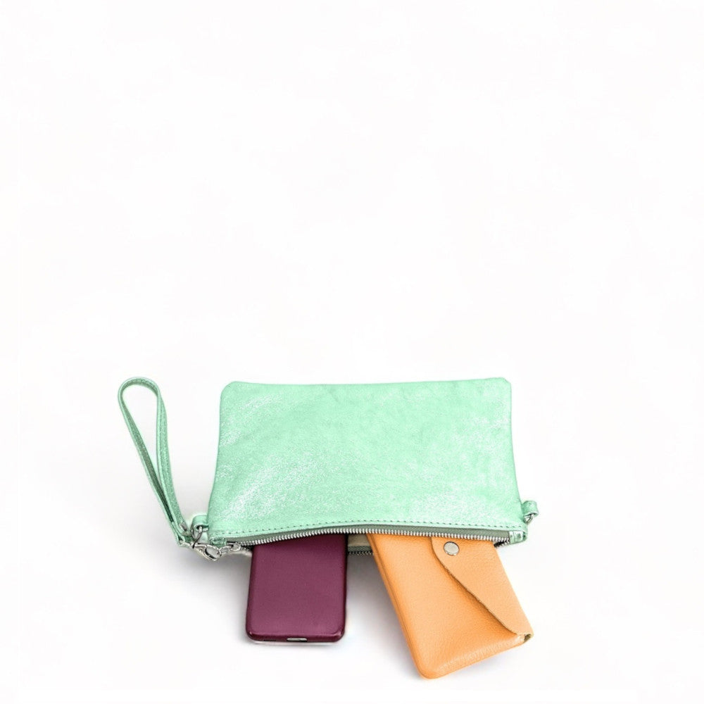 Sac pochette en cuir irisé MELUSINE Menthe givrée