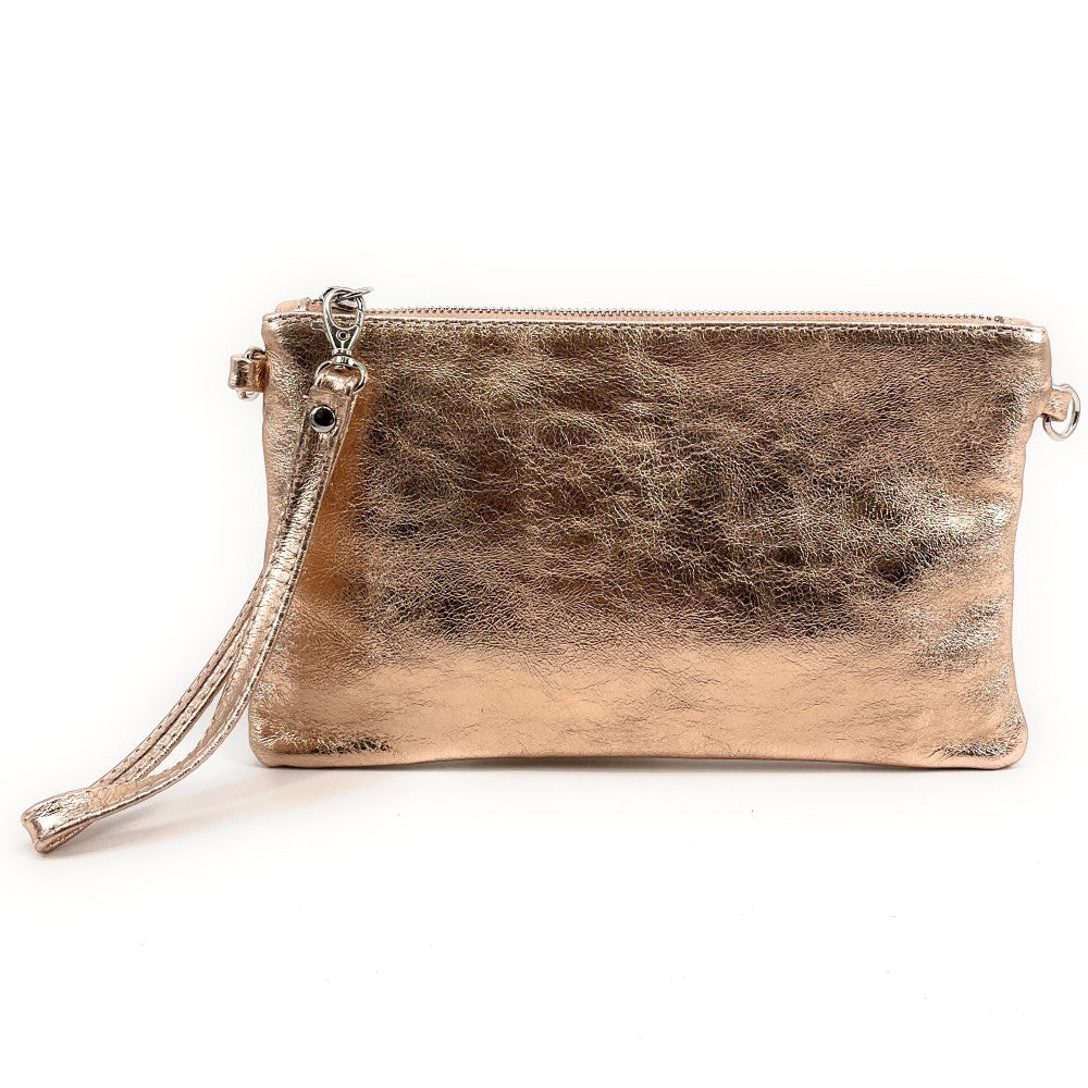 Sac pochette en cuir irisé MELUSINE Rose gold