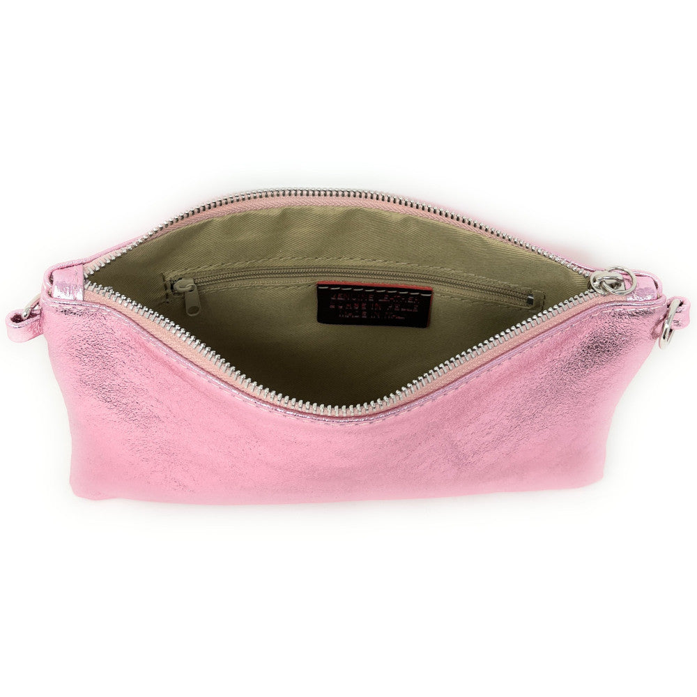 Sac pochette en cuir irisé MELUSINE Rose pâle irisé