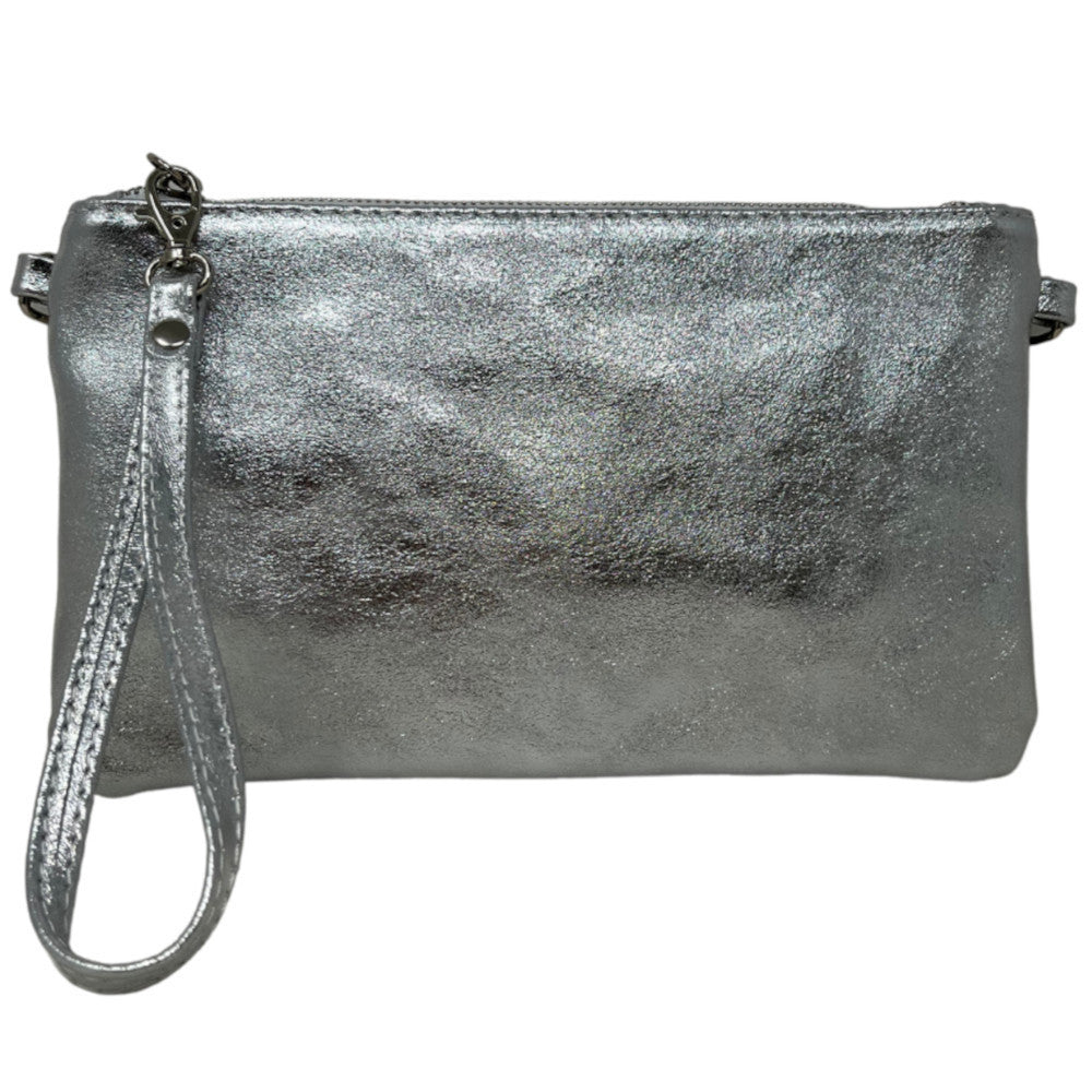 Sac pochette en cuir irisé MELUSINE Argent foncé