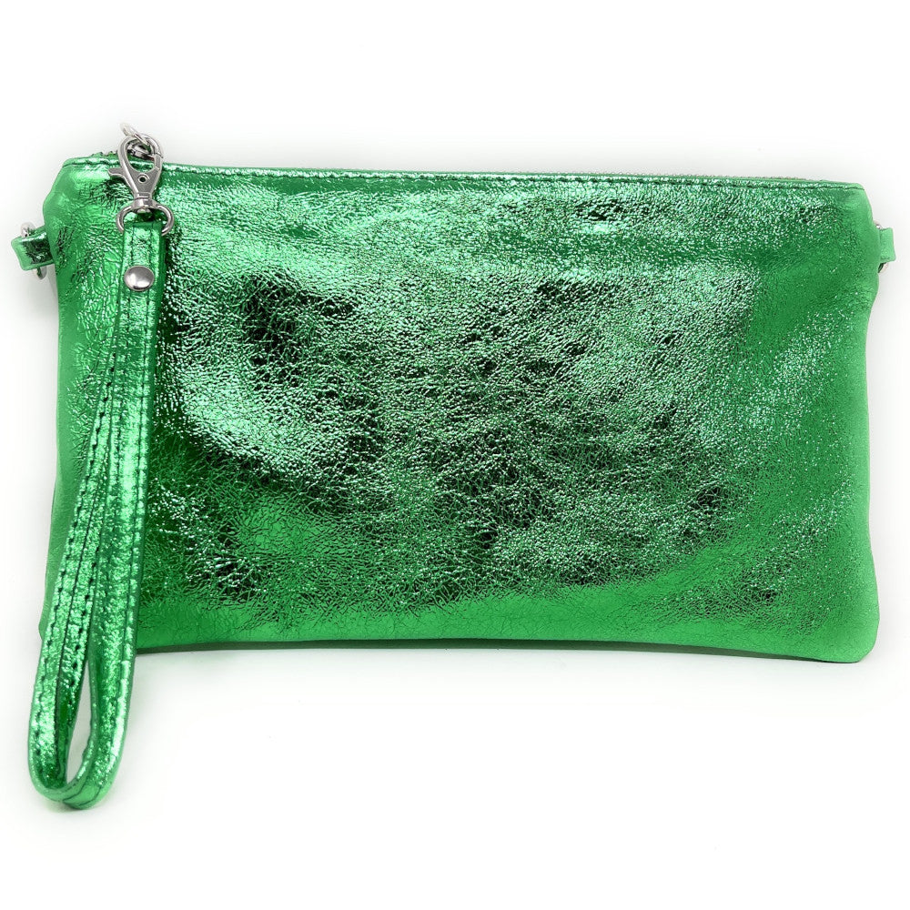 Sac pochette en cuir irisé MELUSINE Vert anglais irisé