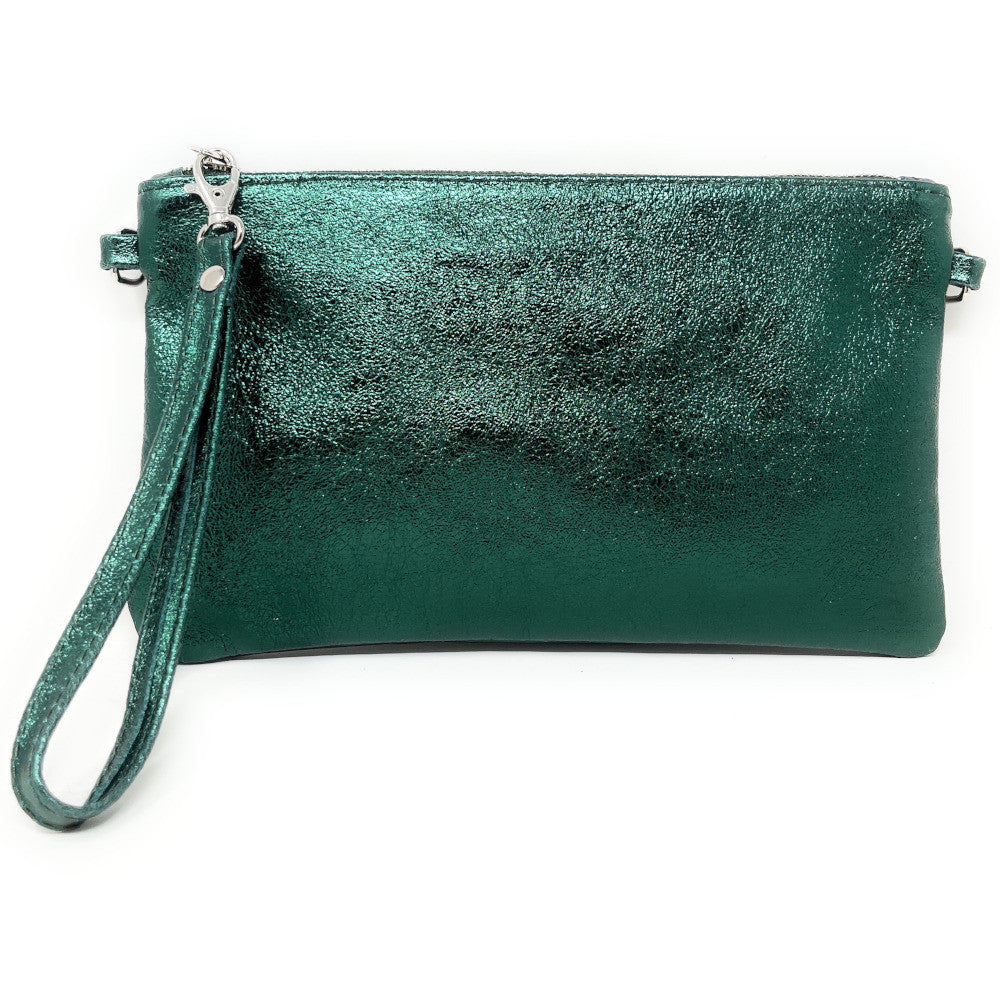 Sac pochette en cuir irisé MELUSINE Vert forêt
