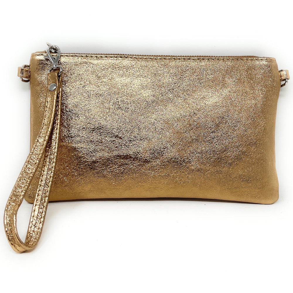 Sac pochette en cuir irisé MELUSINE Or vieilli