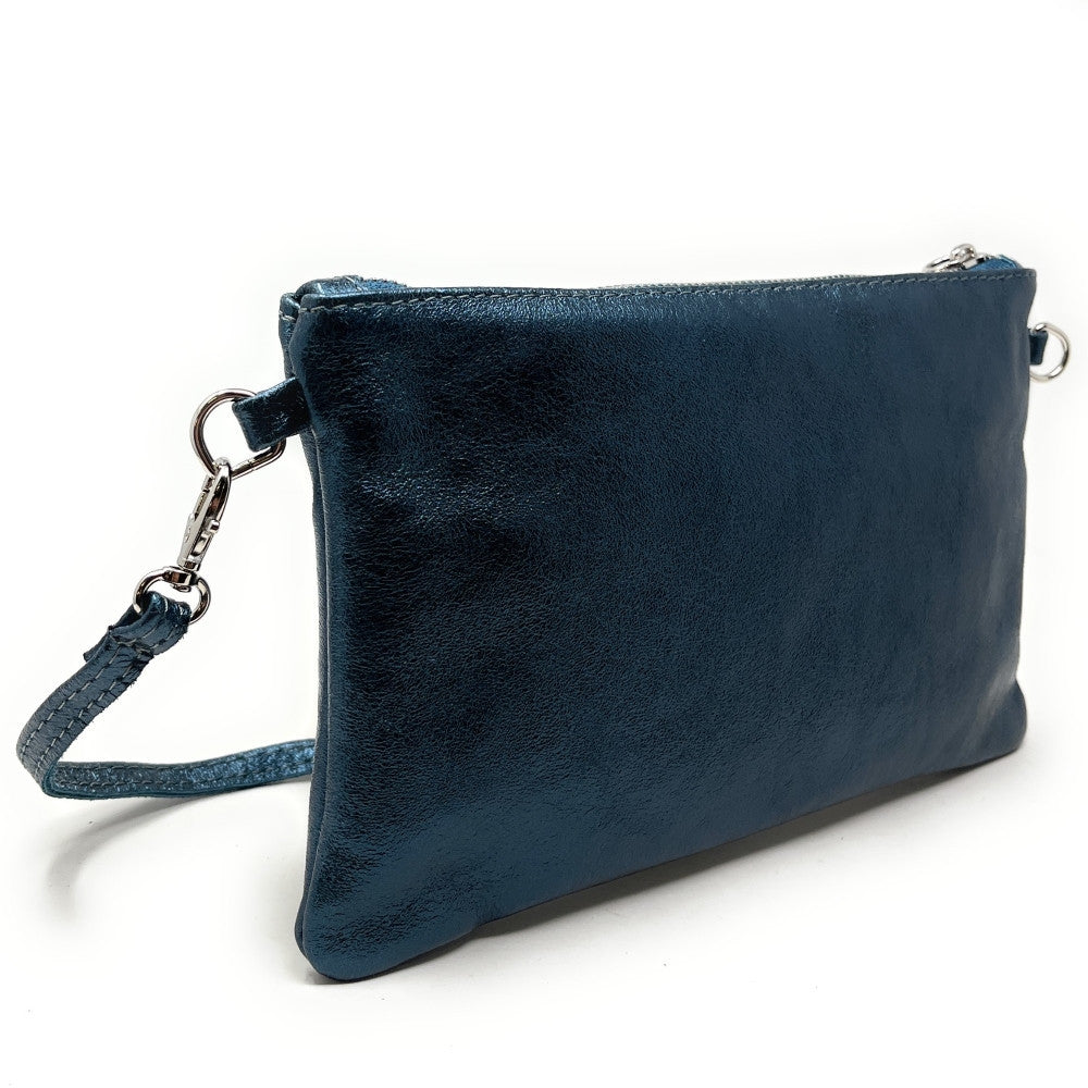 Sac pochette en cuir irisé MELUSINE Bleu canard irisé