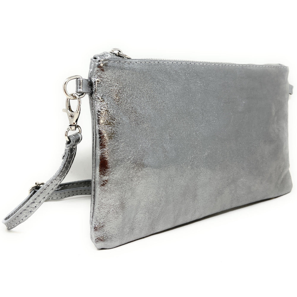 Sac pochette en cuir irisé MELUSINE Argent clair