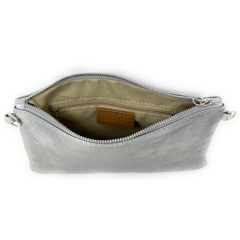 Sac pochette en cuir irisé MELUSINE Argent clair