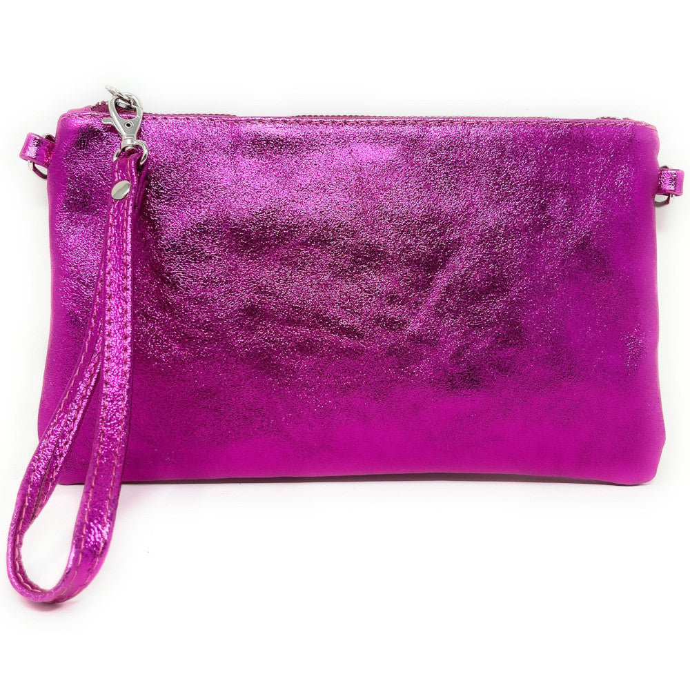 Sac pochette en cuir irisé MELUSINE Fuchsia irisé