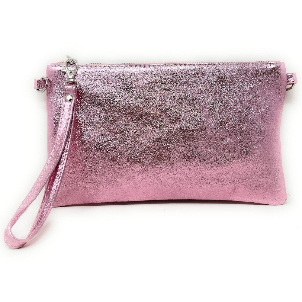 Sac pochette en cuir irisé MELUSINE Rose pâle irisé