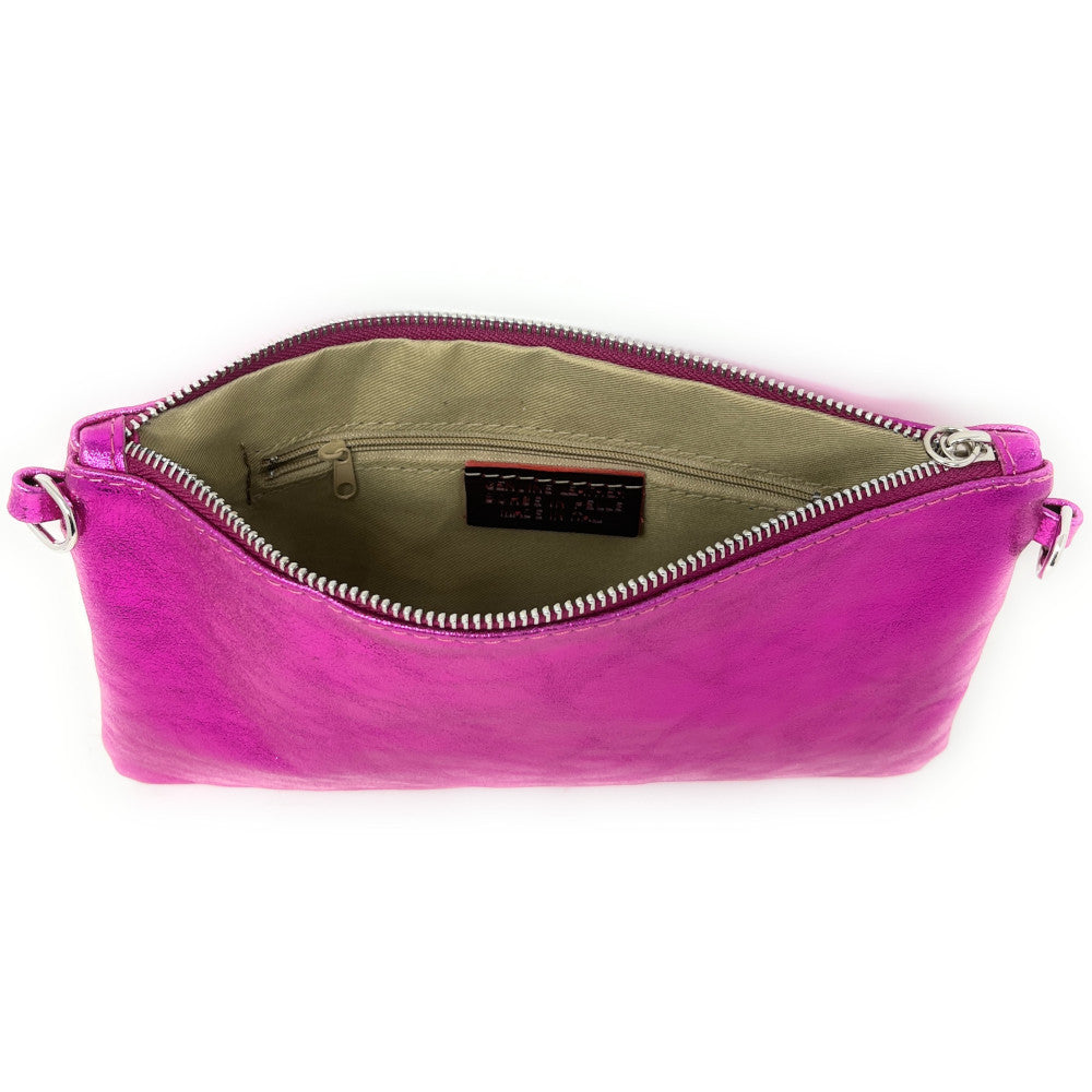 Sac pochette en cuir irisé MELUSINE Fuchsia irisé