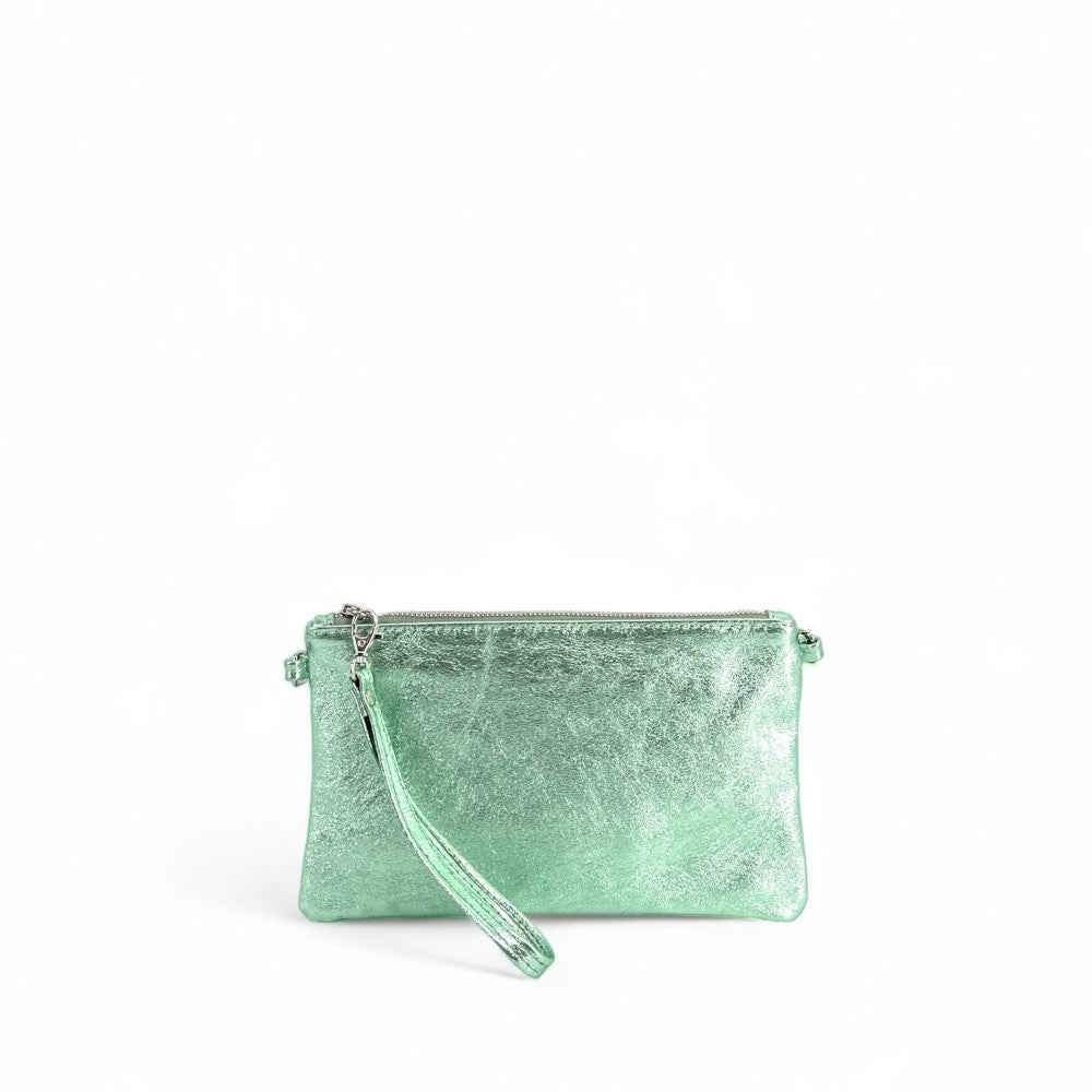 Sac pochette en cuir irisé MELUSINE Menthe givrée