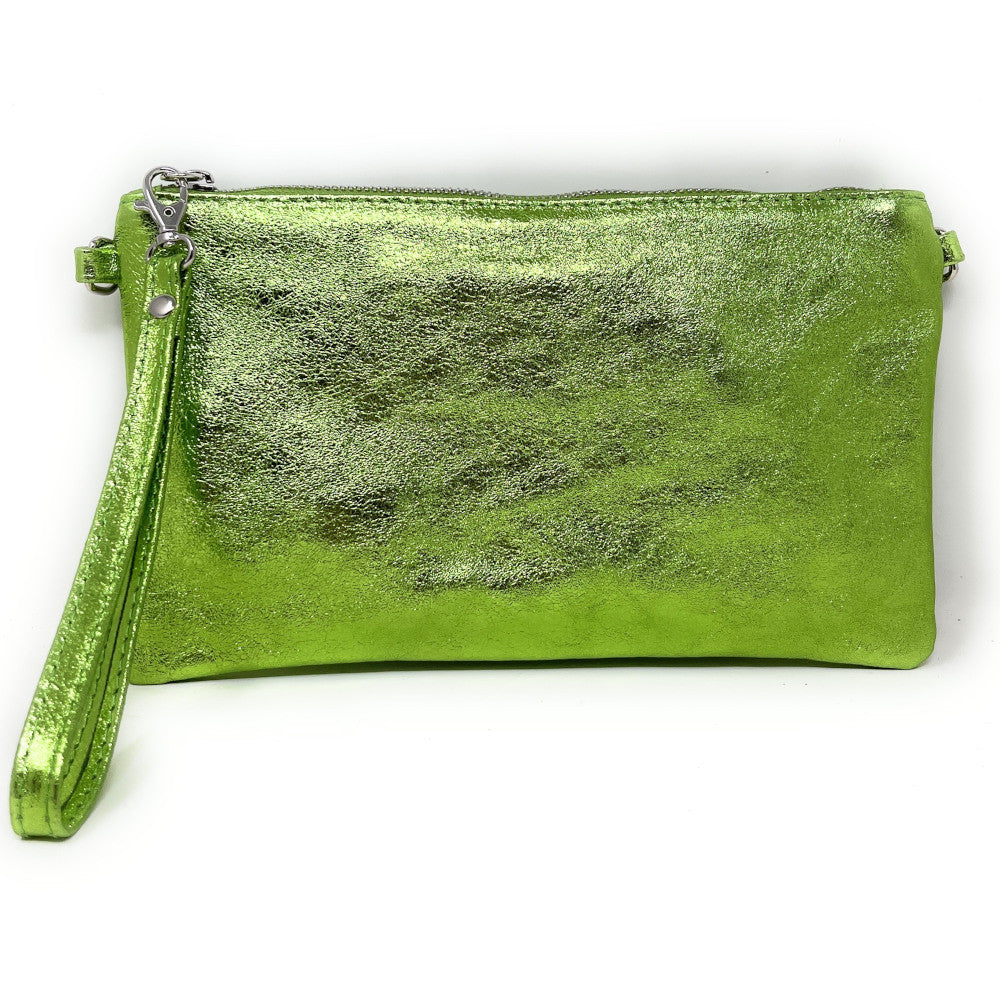 Sac pochette en cuir irisé MELUSINE Vert anis irisé