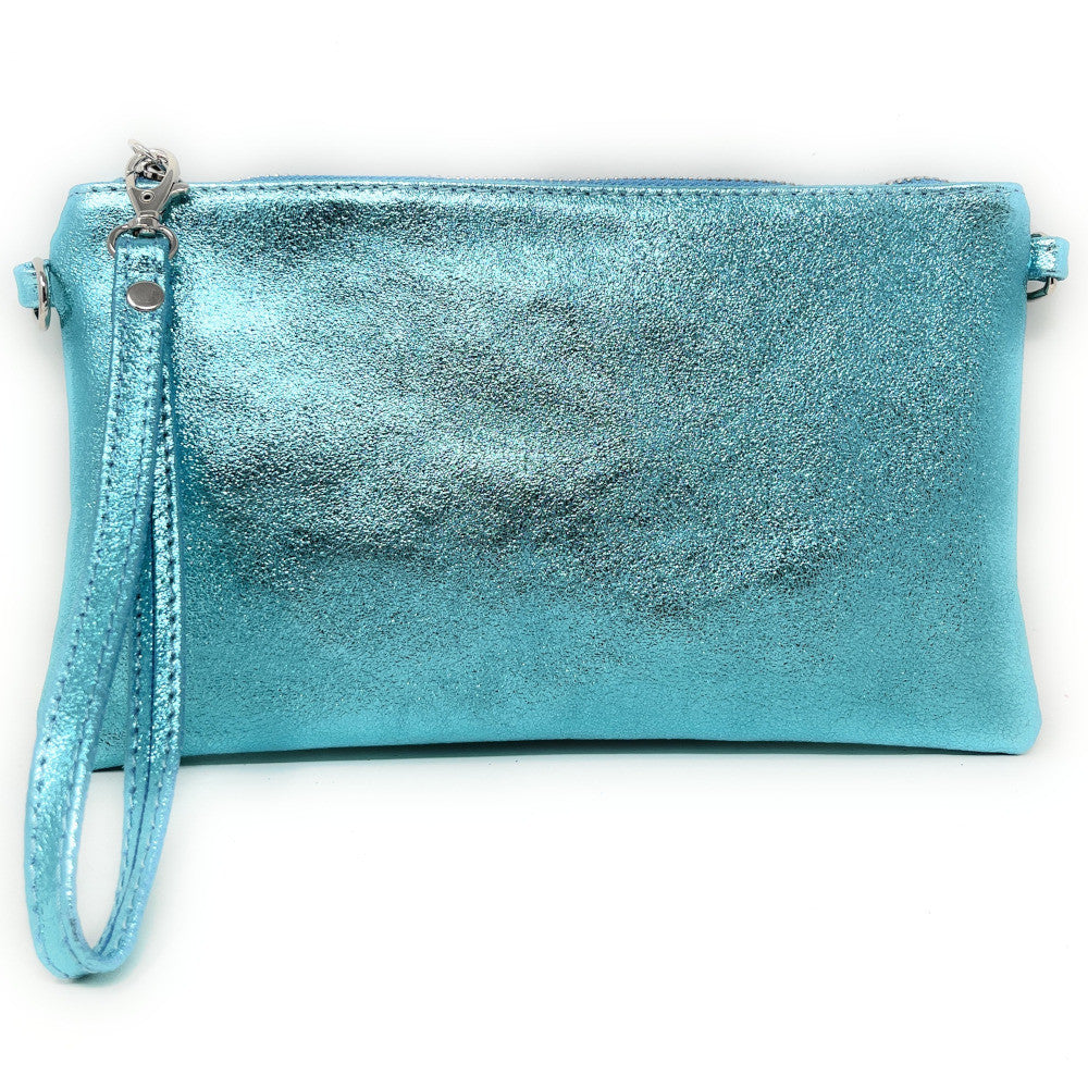 Sac pochette en cuir irisé MELUSINE Turquoise irisé