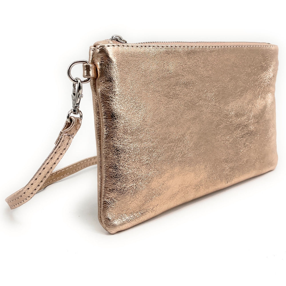 Sac pochette en cuir irisé MELUSINE Rose gold