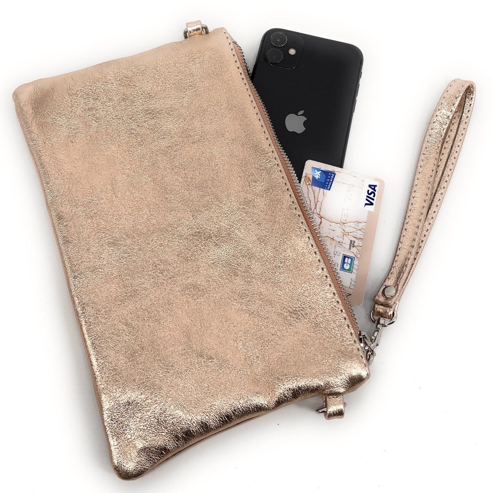 Sac pochette en cuir irisé MELUSINE Rose gold