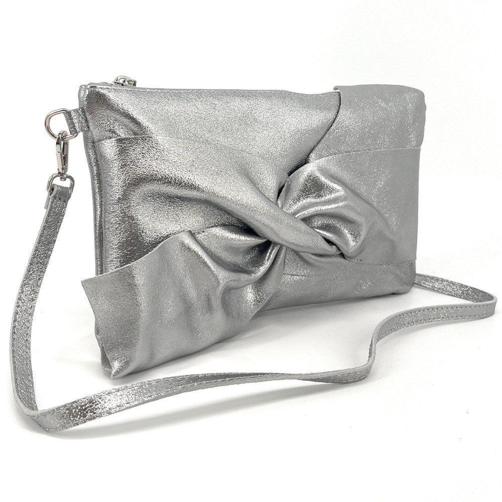 Sac pochette en cuir irisé SHERAZADE Argent moyen
